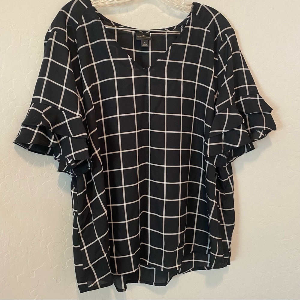 Black and White Checkered Women's Blouse